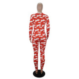 Casual Long Sleeve Pattern Print Loungewear Jumpsuit