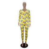 Casual Long Sleeve Pattern Print Loungewear Jumpsuit