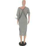 Plus Size Zipper Loose Mid Dress