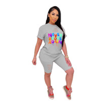 Casual Burnt Flower Letter Print Sports Pants Set