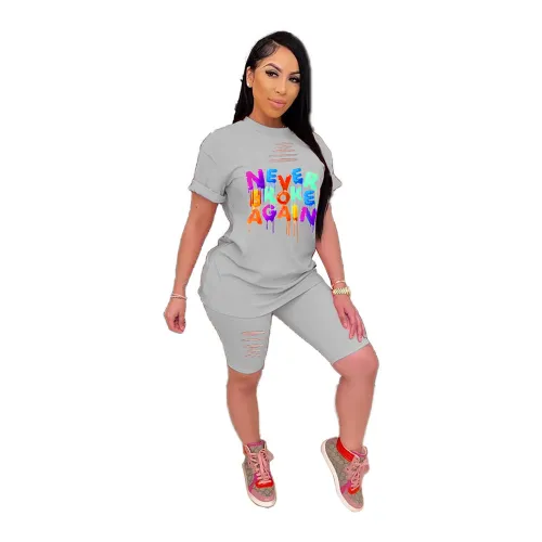 Casual Burnt Flower Letter Print Sports Pants Set