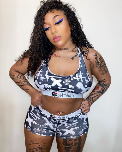 Printed Letters Vest Short Set