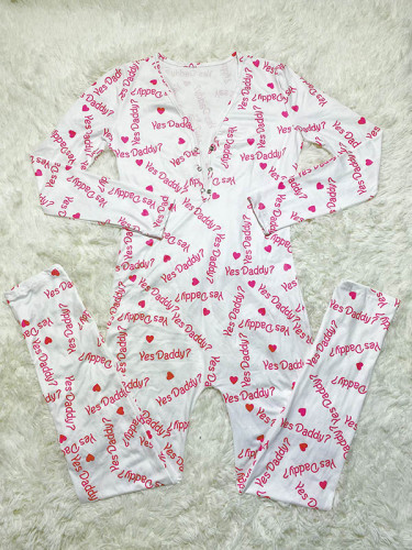 Casual Long Sleeve Pattern Print Loungewear Jumpsuit