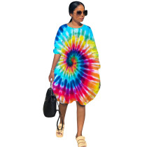 Casual Pocket Tie-dye Print Irregular Dresses