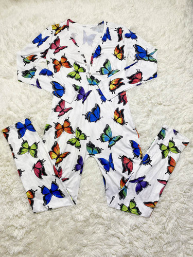 Casual Long Sleeve Pattern Print Loungewear Jumpsuit