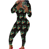 Casual Long Sleeve Pattern Print Loungewear Jumpsuit