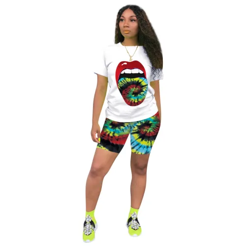 Casual Print Lips Shorts Set