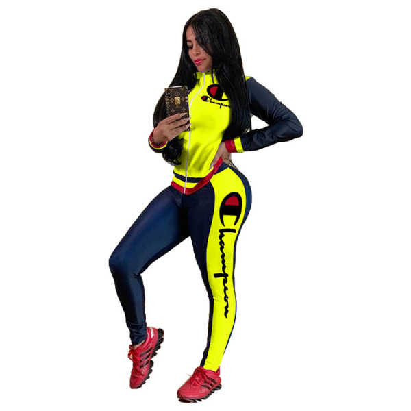 Positioning Print Splicing Sports Two Piece Outfits