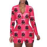 Casual Pattern Print Loungewear Shorts Jumpsuit