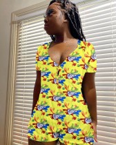 Casual Cartoon Printed Letter Romper