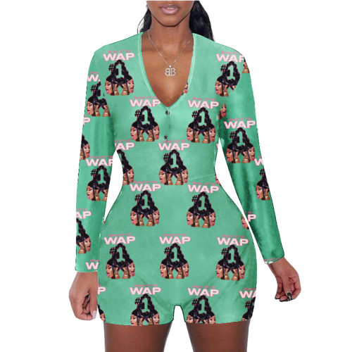 Casual Pattern Print Loungewear Shorts Jumpsuit