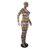 Casual Long Sleeve Pattern Print Loungewear Jumpsuit