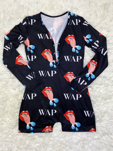 Casual Pattern Print Loungewear Shorts Jumpsuit