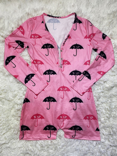 Casual Pattern Print Loungewear Shorts Jumpsuit