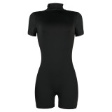 Solid Color High Neck Zipper Activewear Romper