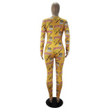 Casual Long Sleeve Pattern Print Loungewear Jumpsuit