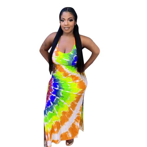 Casual Straps Tie-dye Printed Maxi Dress