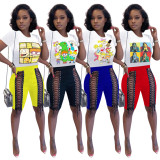 Casual Printed Punching Eye Shorts Set