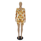 Halloween Pattern Print Shorts Loungewear Romper
