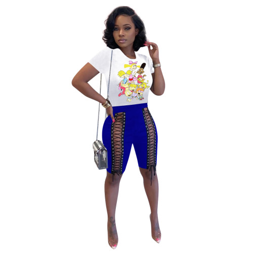 Casual Printed Punching Eye Shorts Set