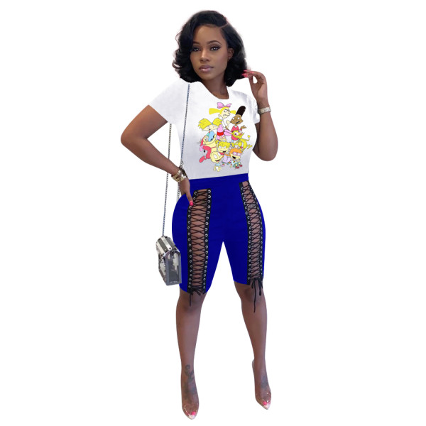 Casual Printed Punching Eye Shorts Set