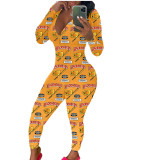Casual Long Sleeve Pattern Print Loungewear Jumpsuit