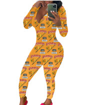 Casual Long Sleeve Pattern Print Loungewear Jumpsuit