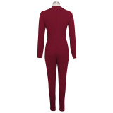 Sports Long Sleeve Zipper Up Bodycon Jumpsuit