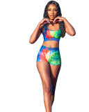 Casual Print Letter Two Piece Vest Shorts Set