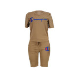 Casual Letters Sports Short Set with Pocket