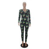 Casual Long Sleeve Pattern Print Loungewear Jumpsuit