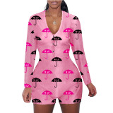 Casual Pattern Print Loungewear Shorts Jumpsuit
