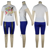 Casual Printed Punching Eye Shorts Set