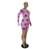 Casual Pattern Print Loungewear Shorts Jumpsuit