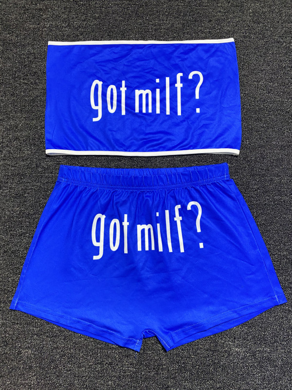 Sexy Yoga Pattern Printed Strapless Crop Top and Shorts