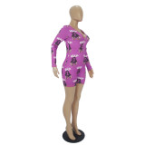 Casual Pattern Print Loungewear Shorts Jumpsuit