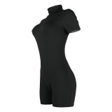 Solid Color High Neck Zipper Activewear Romper