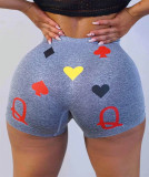 Ladies Poker Printed Yoga Shorts
