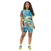 Casual Summer Colorful Print Two Piece Short Set