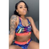 Printed Letters Vest Short Set