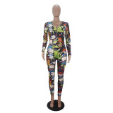 Casual Long Sleeve Pattern Print Loungewear Jumpsuit
