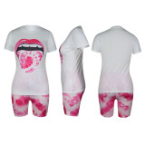 Casual Print Lips Shorts Set