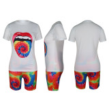 Casual Print Lips Shorts Set