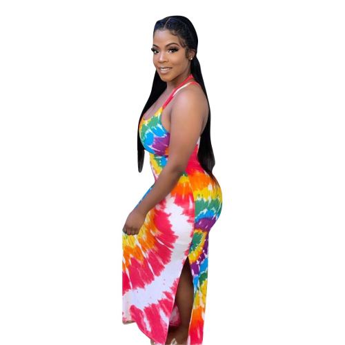 Casual Straps Tie-dye Printed Maxi Dress