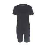 Solid Color Short Sleeve Two Piece Shorts Set