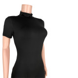 Solid Color High Neck Zipper Activewear Romper