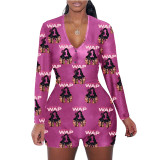 Casual Pattern Print Loungewear Shorts Jumpsuit