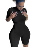 Solid Color High Neck Zipper Activewear Romper