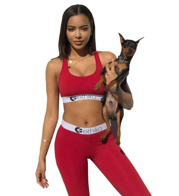 Solid Color Print Letter Vest Crop and Trousers