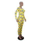 Casual Long Sleeve Pattern Print Loungewear Jumpsuit